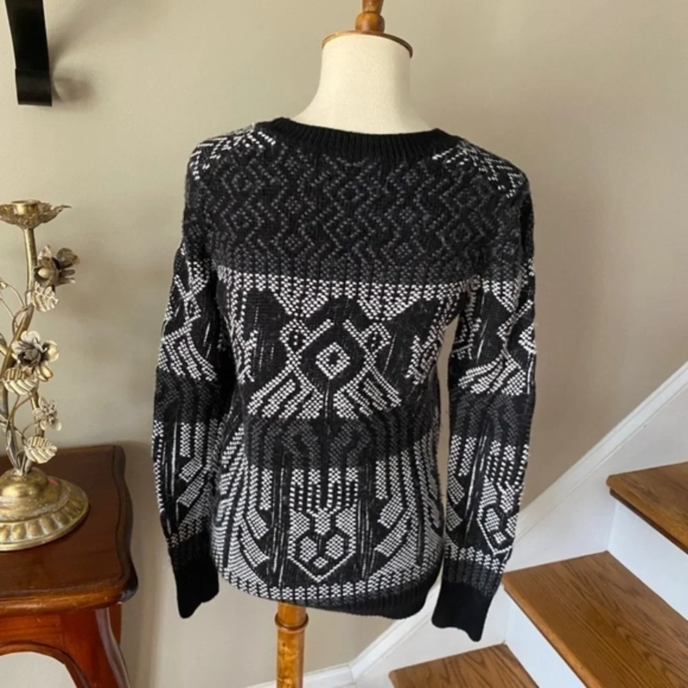 J. Crew Mixed-Stitch Blanket Sweater Black White